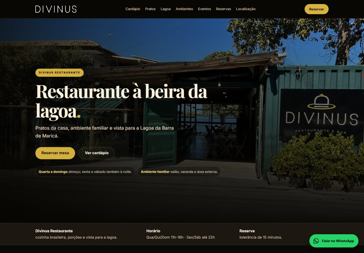 Página inicial do site Divinus Restaurante