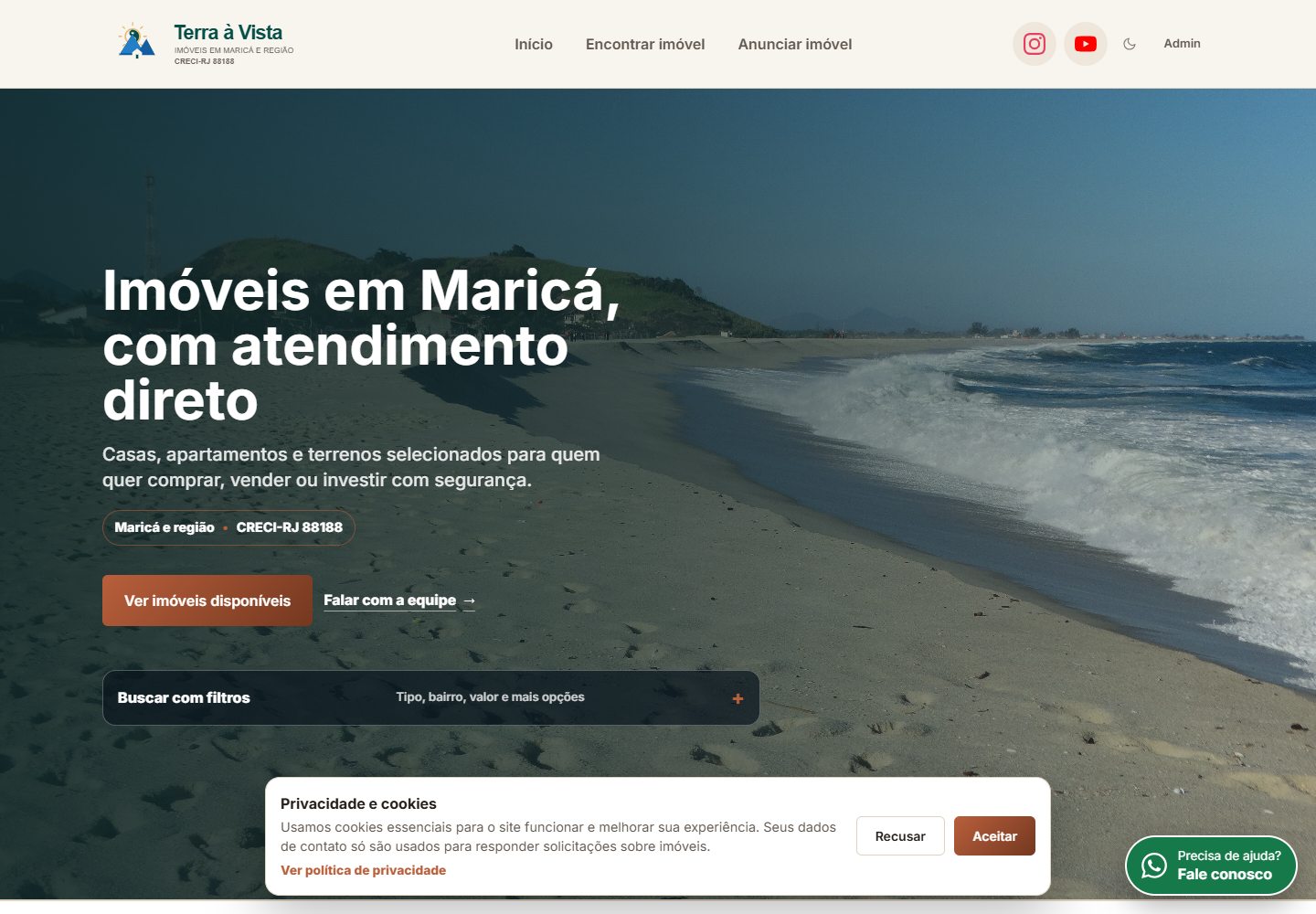 Página inicial do site Terra à Vista